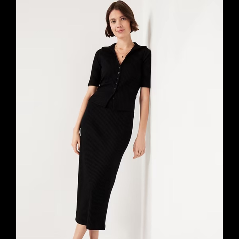 Old Navy - XL - Black Ribbed Midi Skirt and Top Set